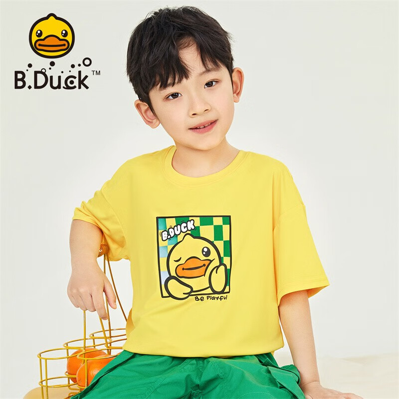 B.Duck 小黄鸭童装儿童T恤男女童夏装新款女童卡通短袖 黄色（BF2301073） 150cm 