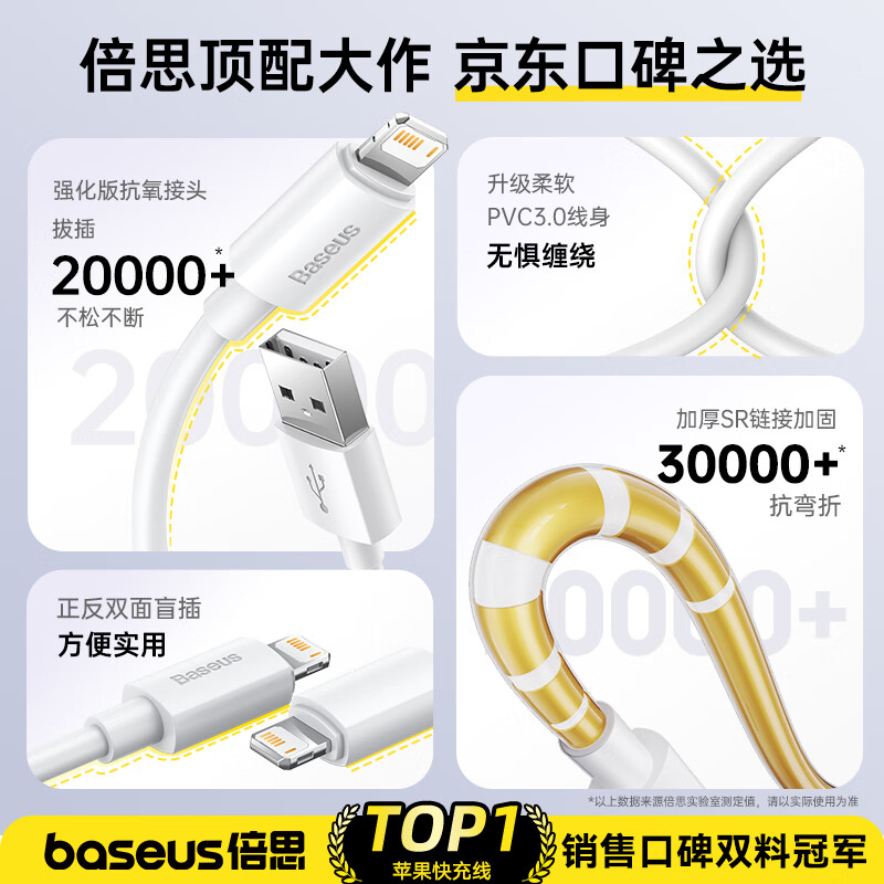 倍思 苹果数据线2条套装 1.5米白 11.85元