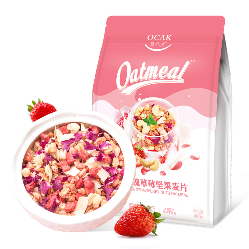 88VIP：OCAK 欧扎克 酥脆即食麦片400g草莓果粒燕麦片干吃水果麦片早餐代餐零