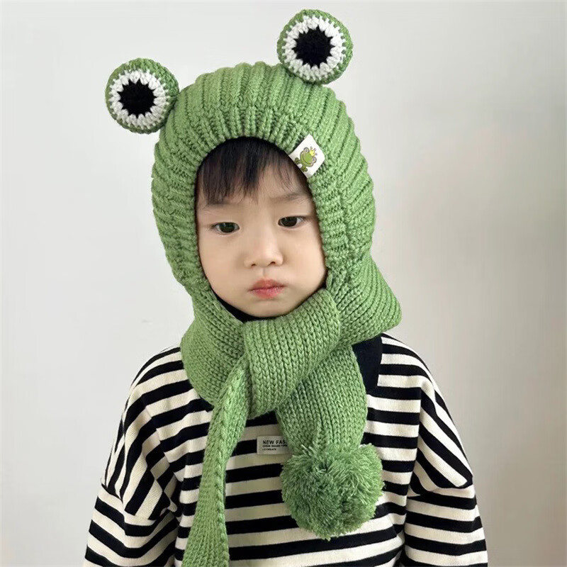 儿童帽子围巾一体冬季可爱ins加绒保暖护耳帽男童宝宝毛线帽 39.8元（需用