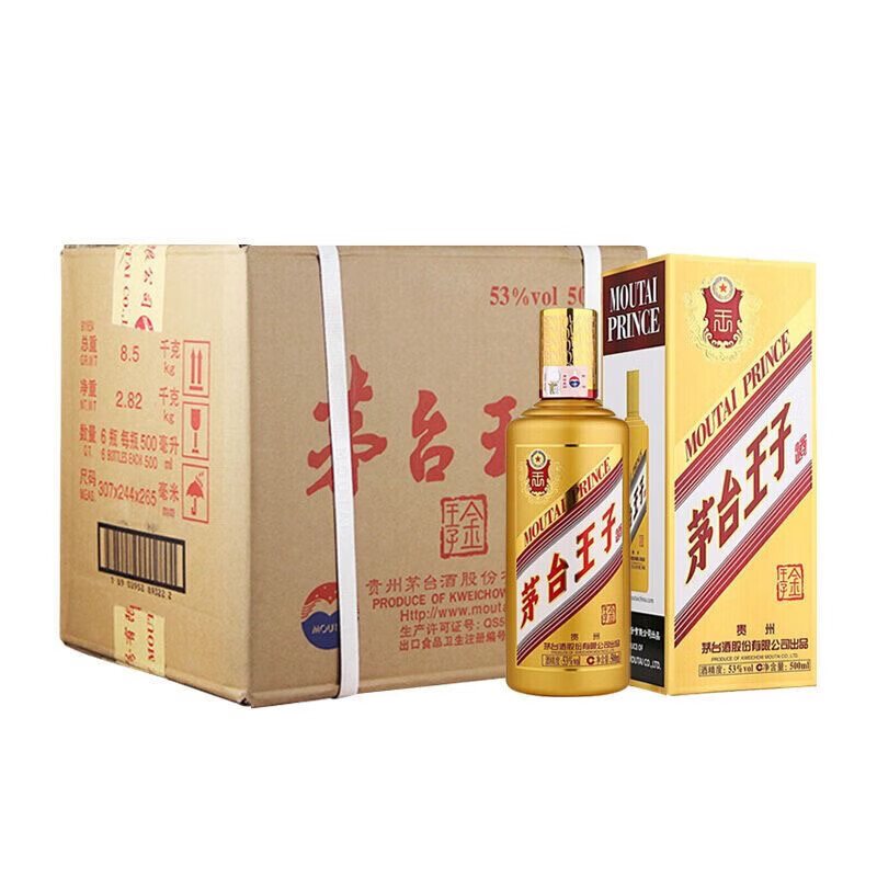 MOUTAI 茅台 金王子 53度 酱香型白酒 500mL 6瓶 整箱原箱 1308元（需用券）