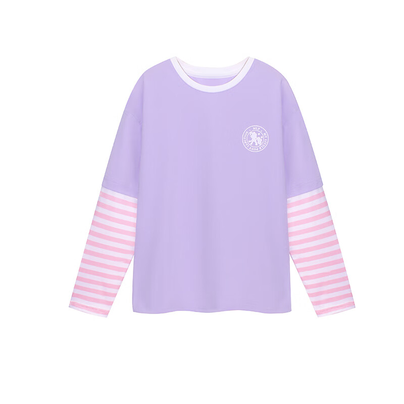 小马宝莉 UPF50+防晒衣儿童假两件长袖t恤2024春夏女童条纹抗菌速干运动衣 紫