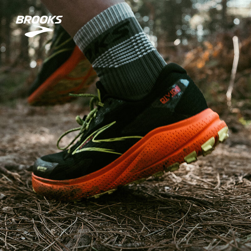 BROOKS Divide 5山际防滑女越野跑鞋缓震男登山徒步户外 黑色/深桔红/柠绿 42.5 4