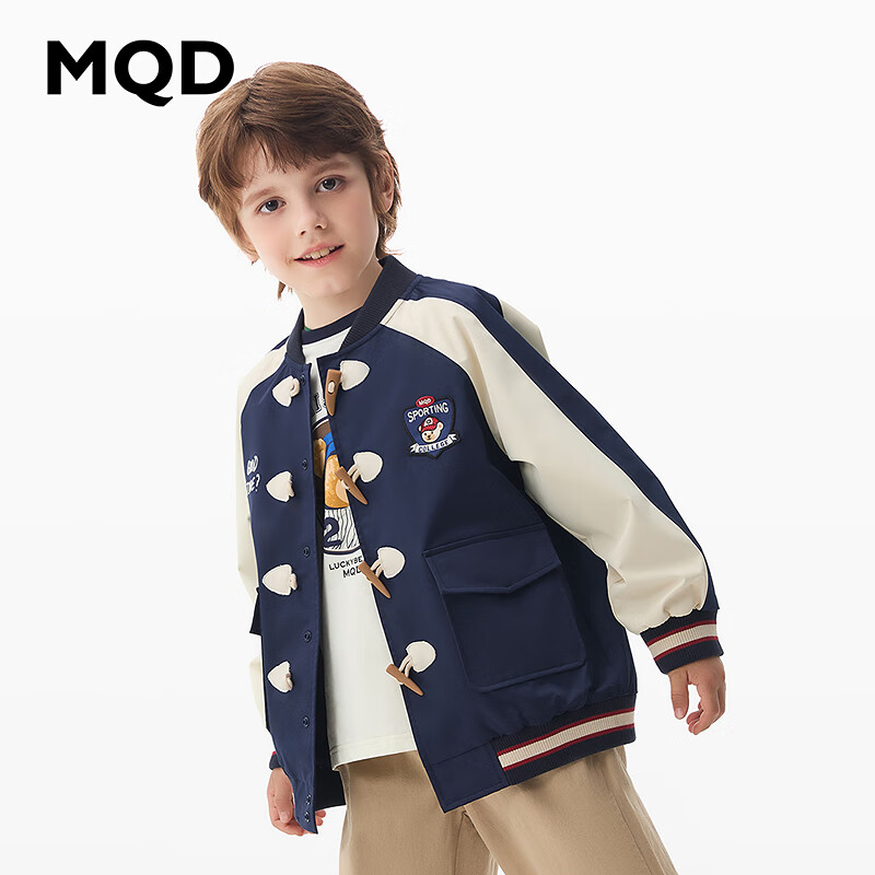 马骑顿 童装男大童24春学院风插肩袖撞色休闲外套 藏青 150 76元