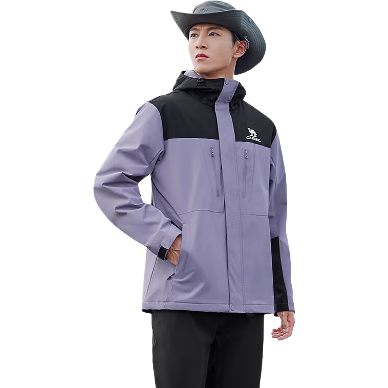 骆驼 三防户外登山服男加绒连帽防泼风衣外套 J14CATLG653 凝夜紫 XL 219元（需