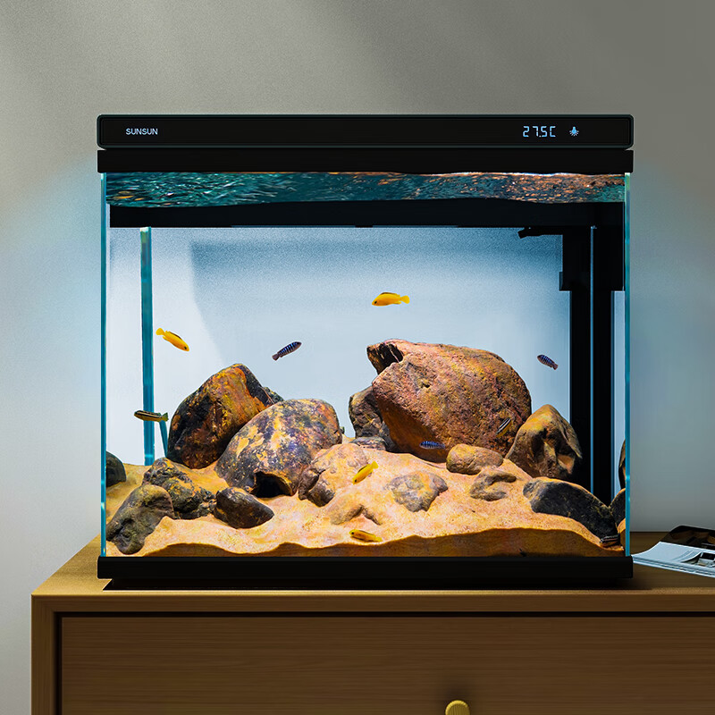 SUNSUN 森森 超白玻璃小鱼缸可增氧客厅小型桌面家用水族箱免安装金鱼缸 183