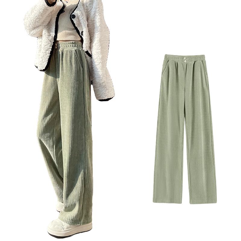 Baleno S&K系列裤子女装雪尼尔直筒裤秋冬百搭长裤时尚高级休闲裤1.1 豆绿#纯