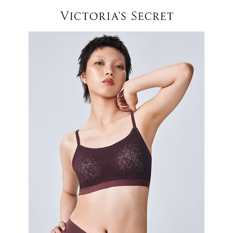 VICTORIA'S SECRET 经典老花蕾丝返定杯背心式文胸内衣女士 14F7摩卡棕老花 1121663