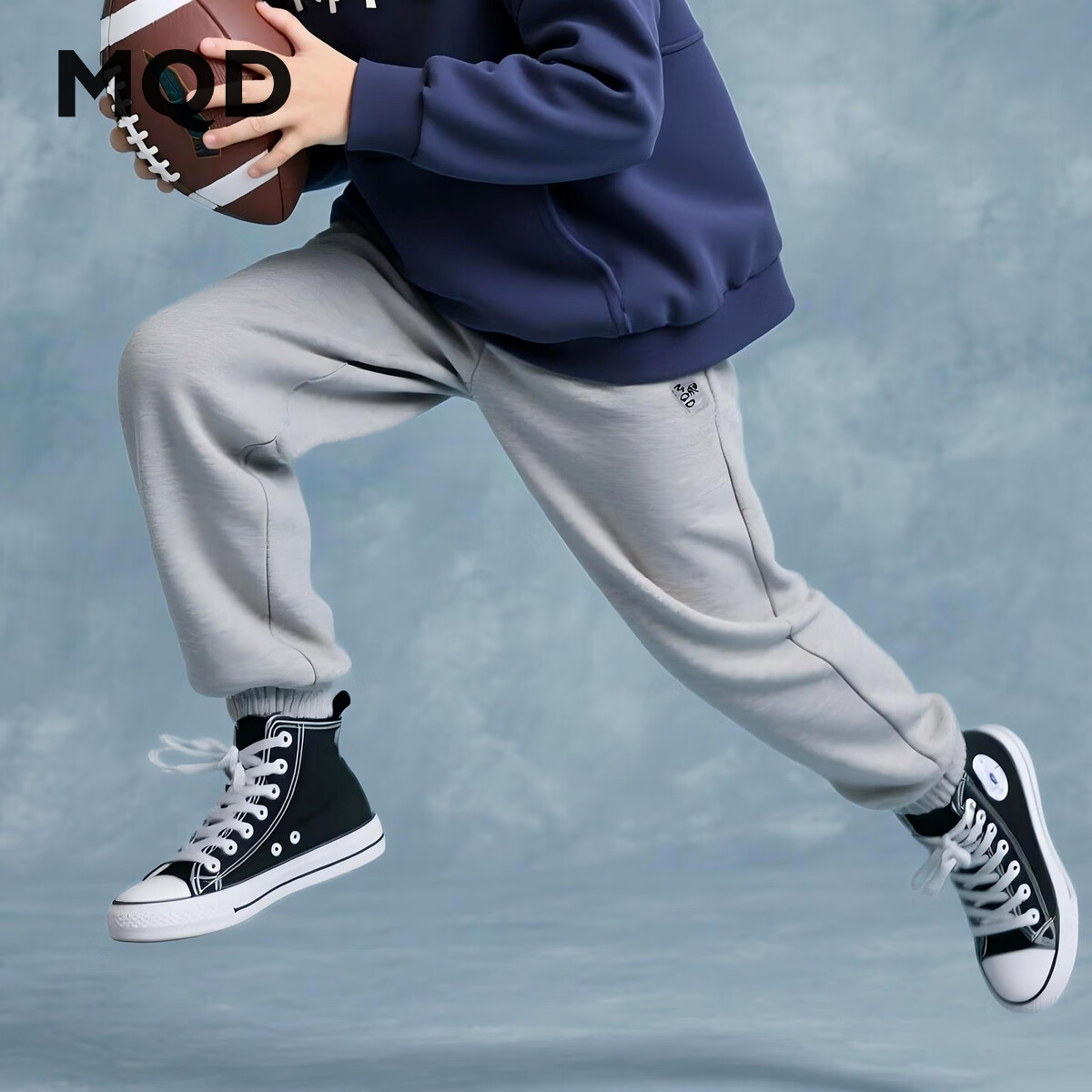 马骑顿 男童25秋女童户外露营长裤宽松束脚裤跑步卫裤中大童裤子 浅麻灰 15