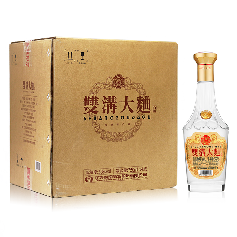 plus会员：双沟大曲 金奖光瓶酒53度750mL*4瓶整箱装 浓香型白酒粮食酒 春节赠