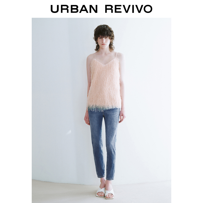 URBAN REVIVO UR 2024春季新款女复古高腰修身牛仔长裤UWG840041 89.1元