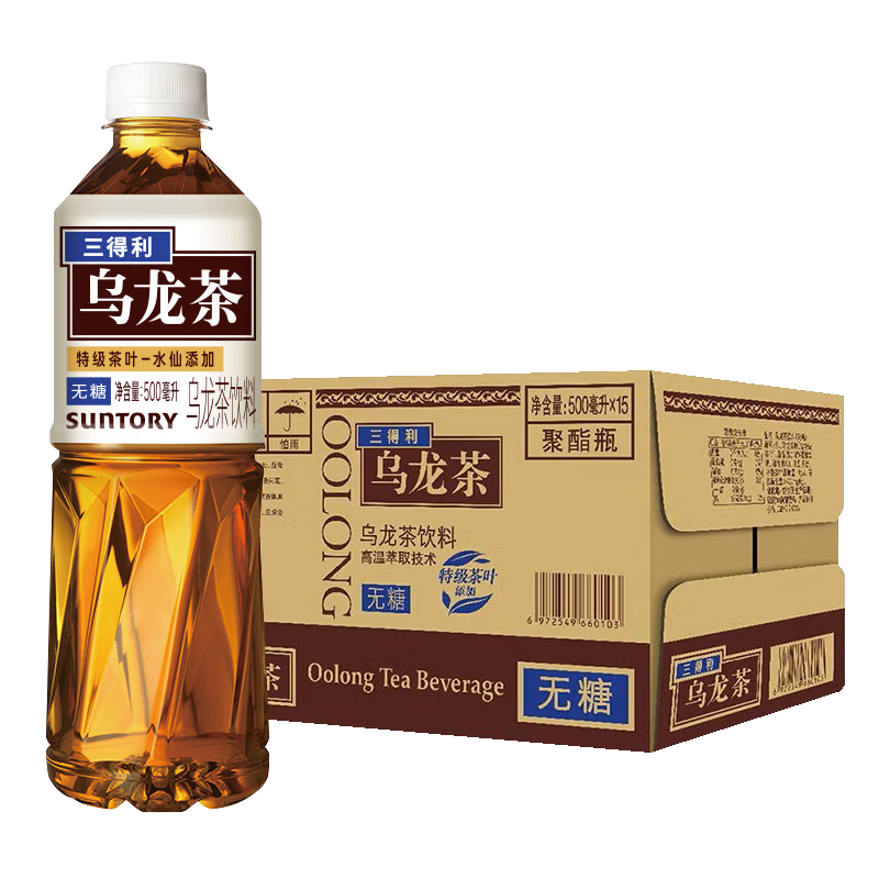 Suntory 三得利 无糖乌龙茶 500ml*15瓶 整箱装 42.95元 包邮（双重优惠）