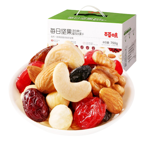 百草味 每日坚果 混合果仁蜜饯水果干 活力款 750g 19.9元