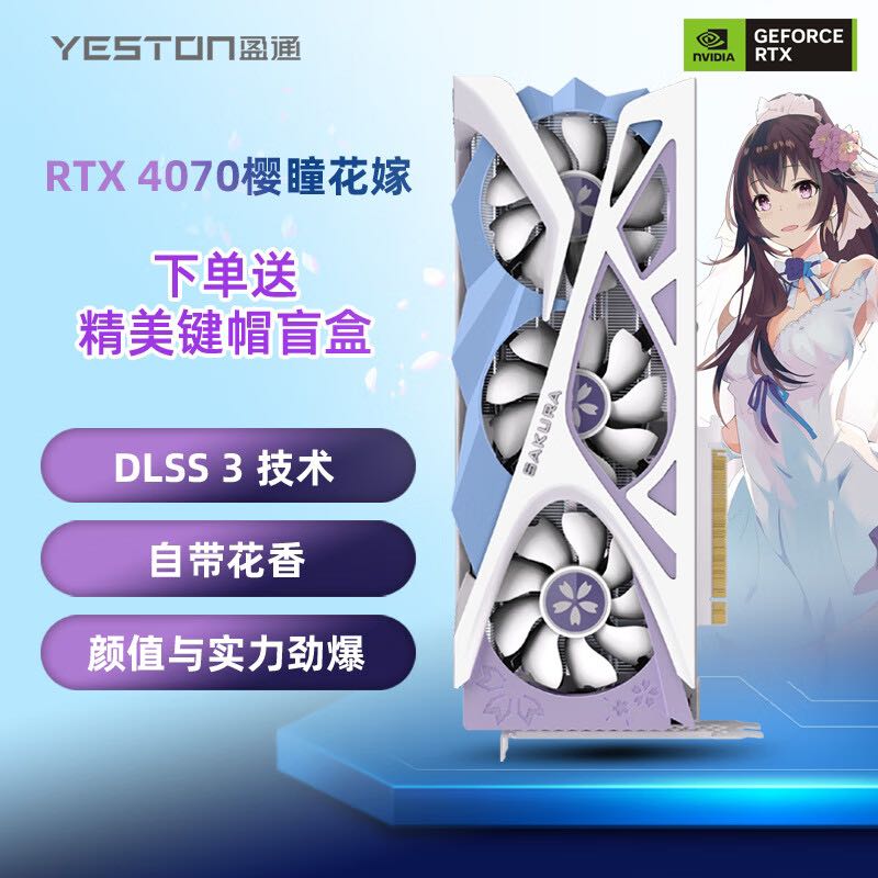 yeston 盈通 4070 12 6X 樱瞳花嫁 全新架构 DLSS 3技术 直播视频游戏光追显卡 4499