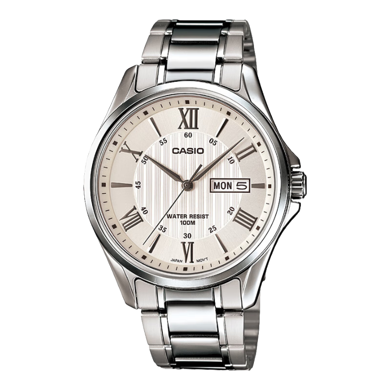 卡西欧（CASIO）男士商务手表 简约通勤休闲穿搭石英表钢带指针考试表 送男