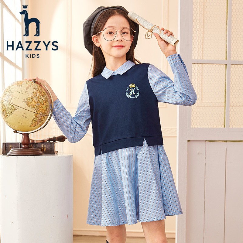 HAZZYS 哈吉斯 女童学院风连衣裙 藏蓝 120cm 179元（需用券）
