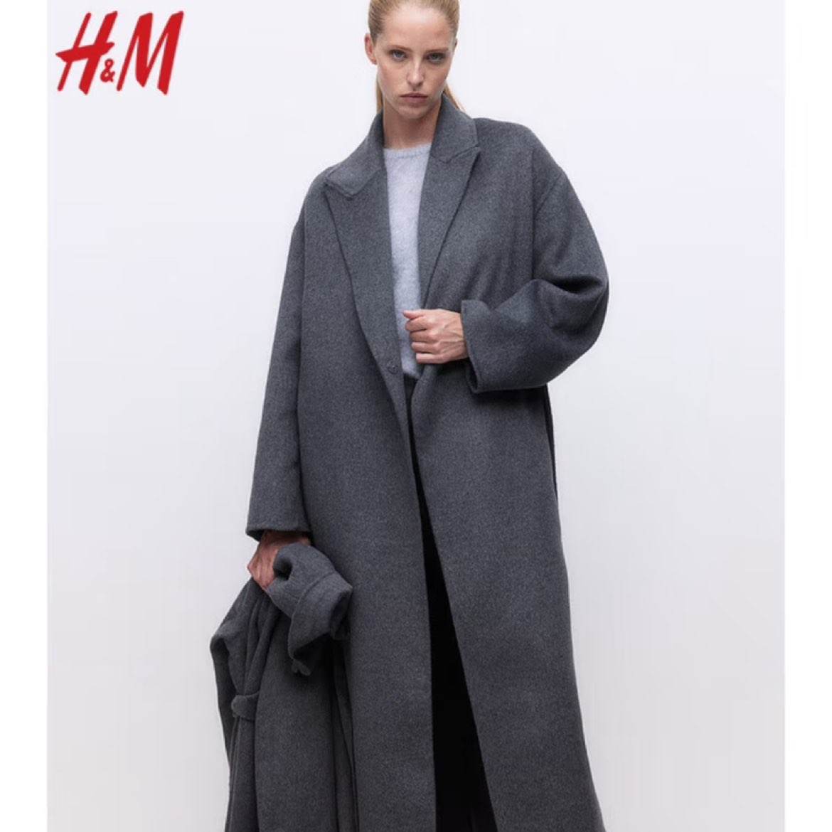 20点、H&M 2024冬季新款羊毛混纺大衣 744元