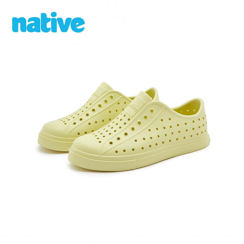 native 儿童洞洞鞋Jefferson bloom系列海藻纯色沙滩凉鞋超轻透气童鞋 海藻黄色 129元（需用券）
