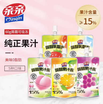 Qinqin 亲亲 果冻60g乳酸吸吸果冻0脂肪零食蒟蒻果汁冻食品休闲草莓香橙 3.15