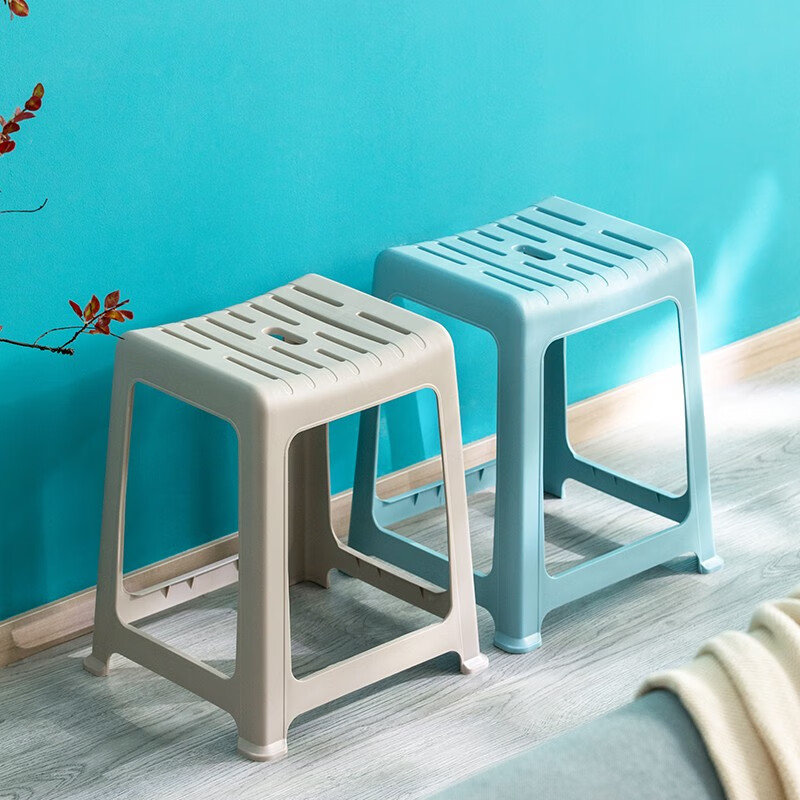CHAHUA 茶花 凳子塑料加厚成人椅凳家用餐桌凳时尚防滑方凳条纹彩色高板凳08