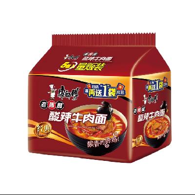 天降礼金：康师傅 酸辣牛肉面 方便面 5连包 9.56元+0.16元淘金币