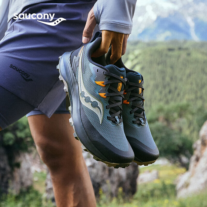 索康尼 saucony 游隼14越野跑步鞋男减震户外耐磨跑山运动鞋深灰兰40.5 ￥599