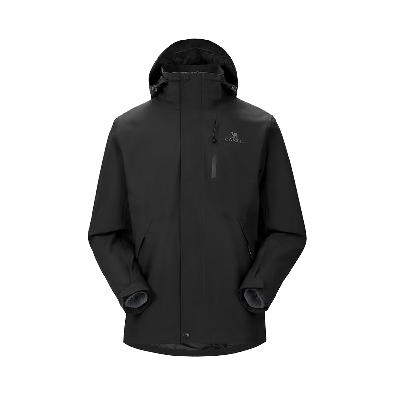 骆驼 三防冲锋衣2023男女三合一可拆卸防风防水防污外套 AD12263514X，浅卡其