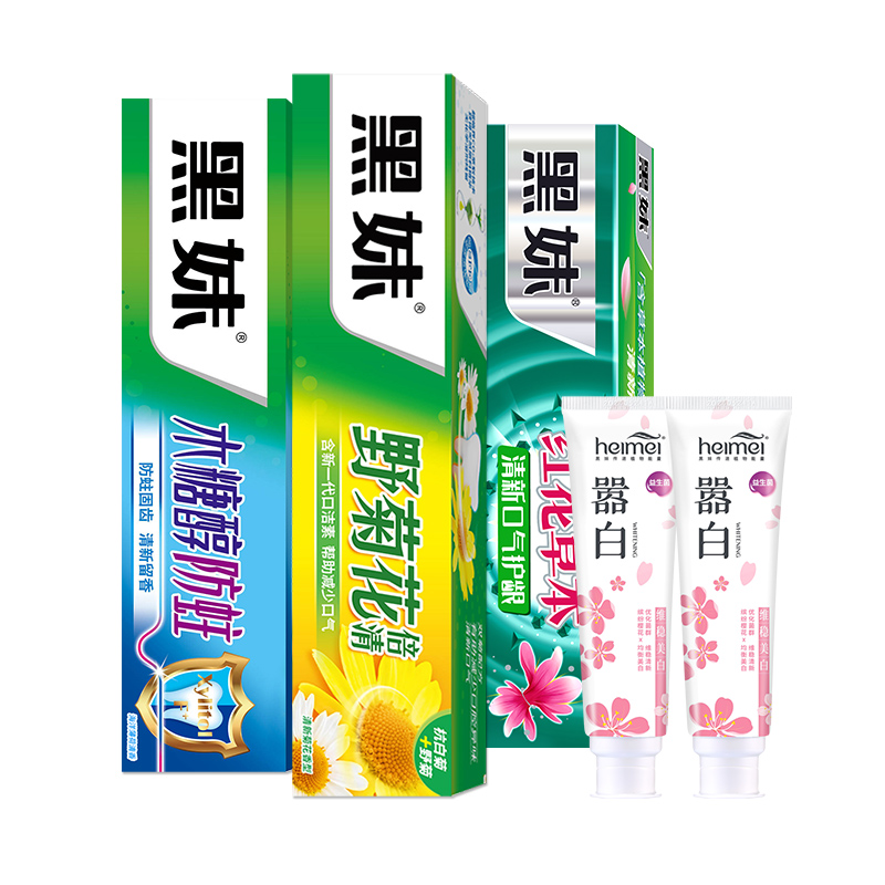 heimei 黑妹 野菊花木糖醇清新牙膏 5件套 12.9元