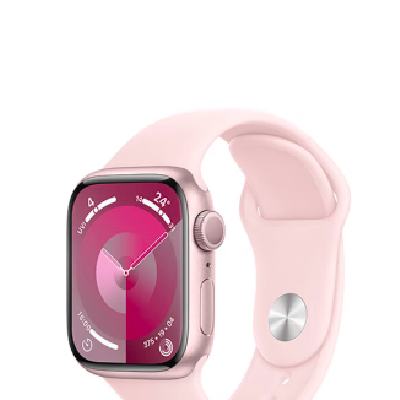 Apple/苹果 Watch Series 9 智能手表GPS款41毫米粉色铝金属表壳 亮粉色运动型表带