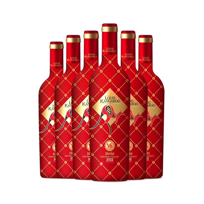 路易袋鼠智利原瓶进口红酒梅洛干红葡萄酒750ml*6瓶 155.12元