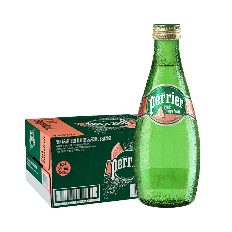 88VIP：perrier 巴黎水 法国进口巴黎水无糖气泡水330ml*24瓶整箱装桃子/西柚2口