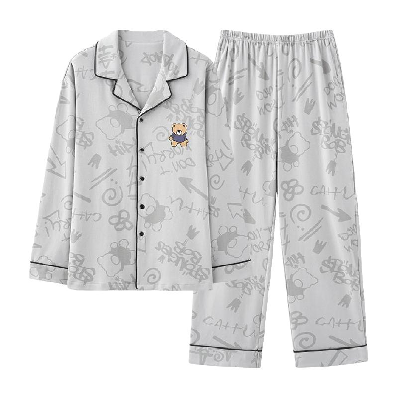 顶瓜瓜 睡衣男士春秋款宽松纯棉长袖家居服男款可外穿大码开衫套装 113元