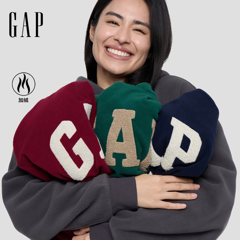 Gap 摇粒绒logo宽松连帽卫衣 黑灰色 139元