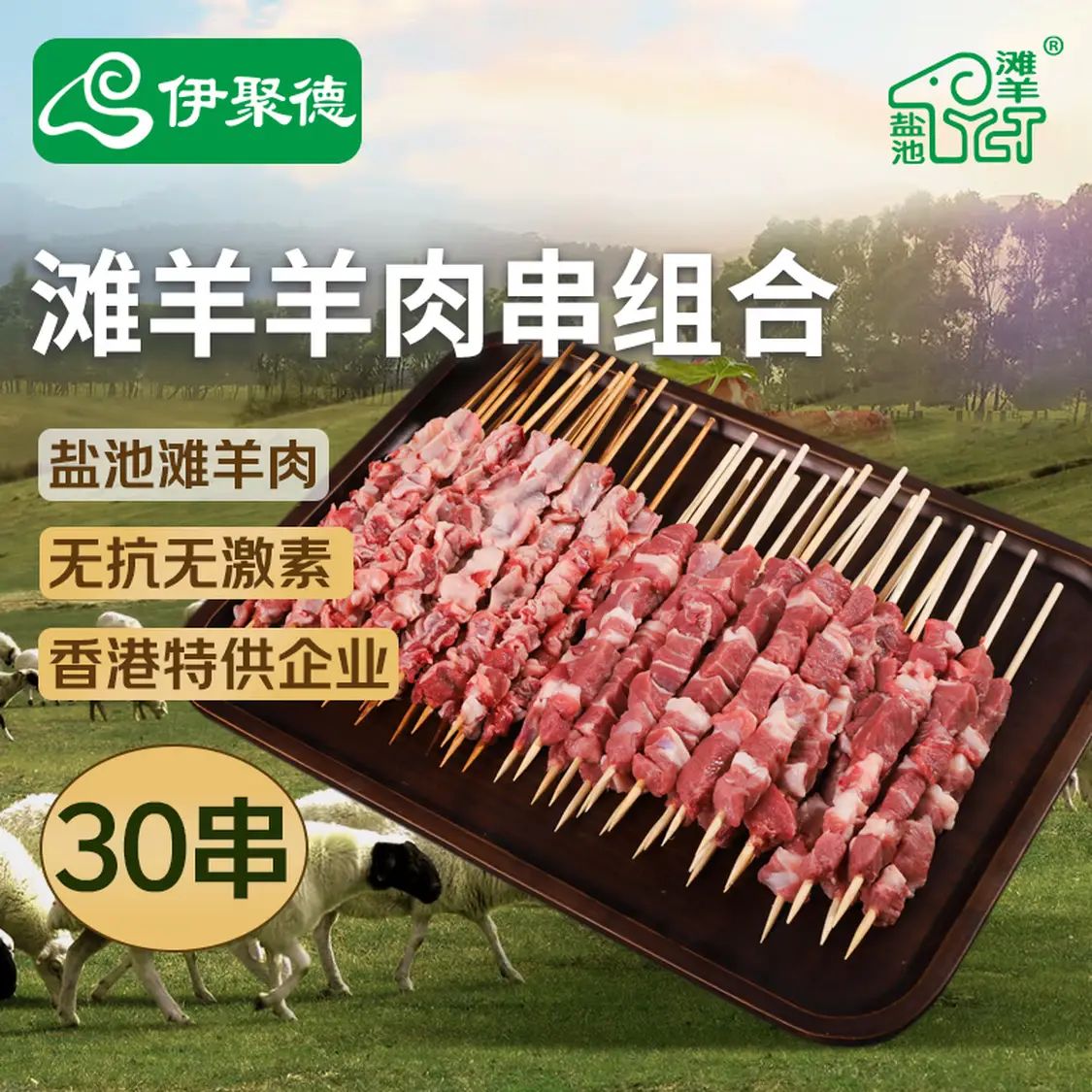 今日必买：伊聚德 宁夏盐池滩羊肉串 2斤 羊肉20串+肋间10串 60.1元