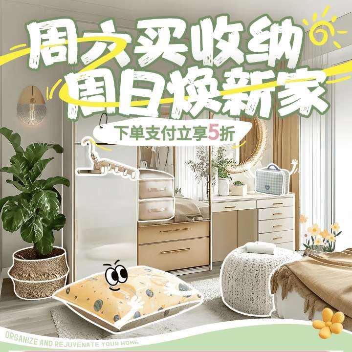 促销活动：京东 春日收纳大焕新 领取100减50/200减100等收纳5折支付券 领券备