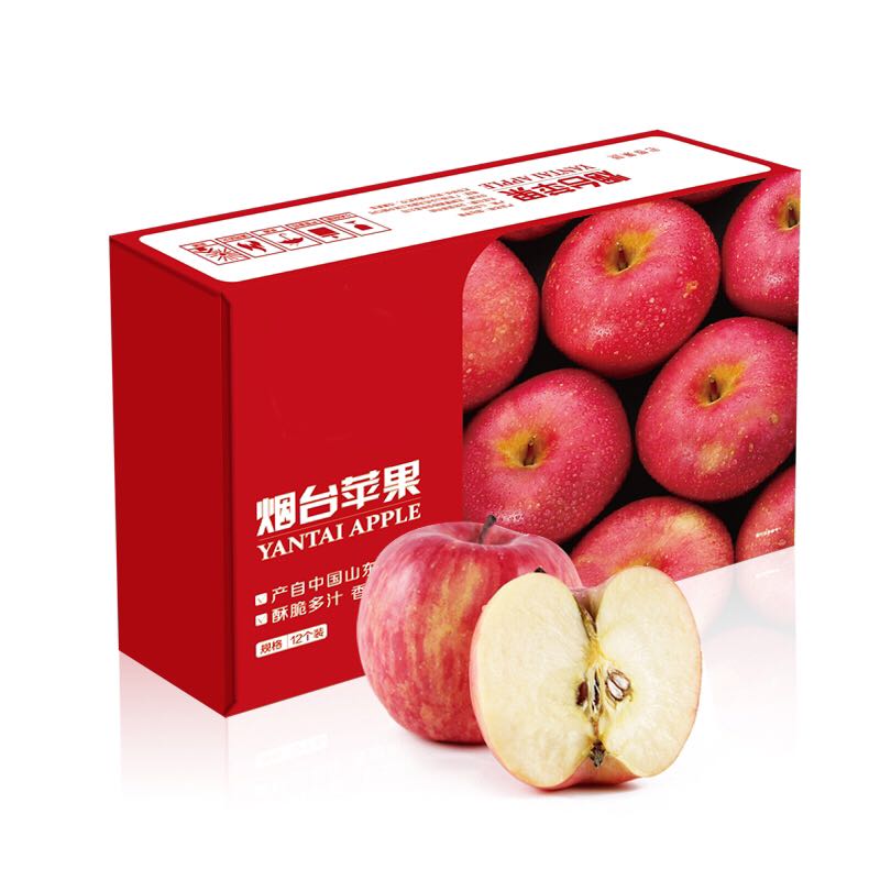 大小均匀的脆甜红富士：Mr.Seafood 京鲜生 烟台红富士苹果 12个礼盒 净重2.1kg