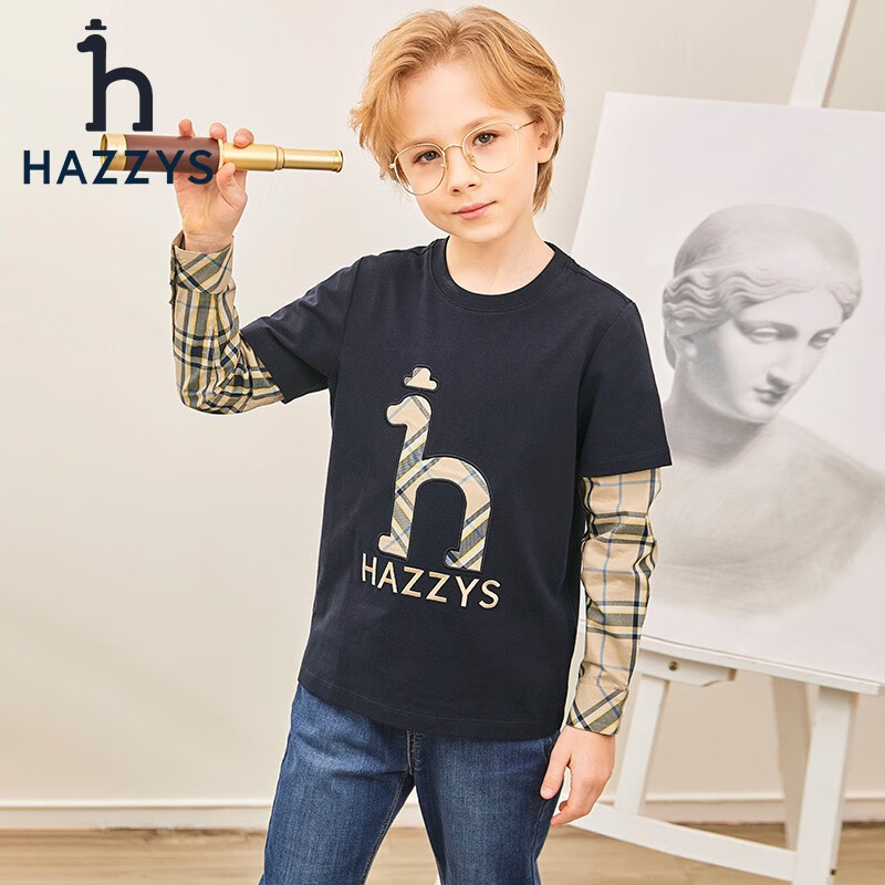 PLUS会员：HAZZYS 哈吉斯 男童复古拼接圆领衫 111.51元包邮（双重优惠，凑单书