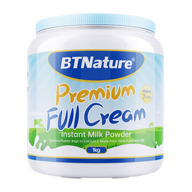 Plus会员、有券的上：BTNature 蓝胖子 奶粉 全脂牛奶粉 1kg 澳洲进口 79.05元（