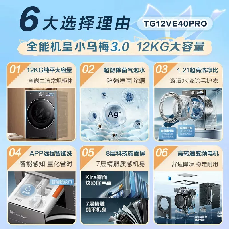 小天鹅 小乌梅3.0高奢版 TG12VE40PRO 滚筒洗衣机 12kg 2500.02元 - 线报酷
