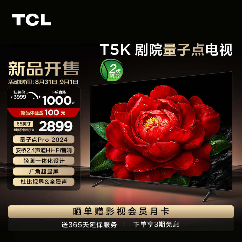 TCL 电视 65T5K 65英寸 QLED量子点 安桥2.1声道音响 超薄 4+64GB大内存 液晶平板电