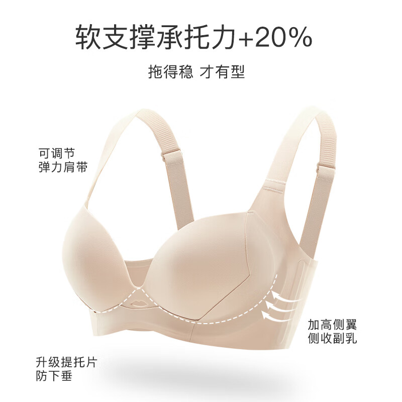 Glambody MAGIC NATURAL LINE无痕内衣女大胸显小薄款聚拢收副乳防下垂大码调整型文胸682347 肤色-单件 80B(4种颜色可选) 36.9元