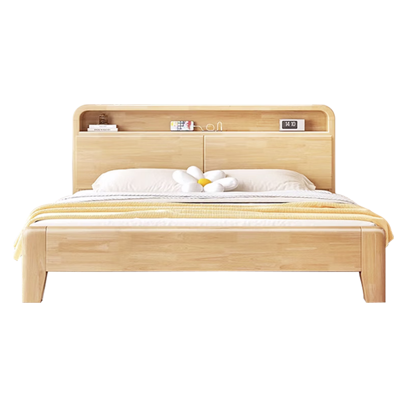 零树 实木床进口橡胶木双人床带夜灯可储物1.8m*2m JX-04 813.88元（需用券）