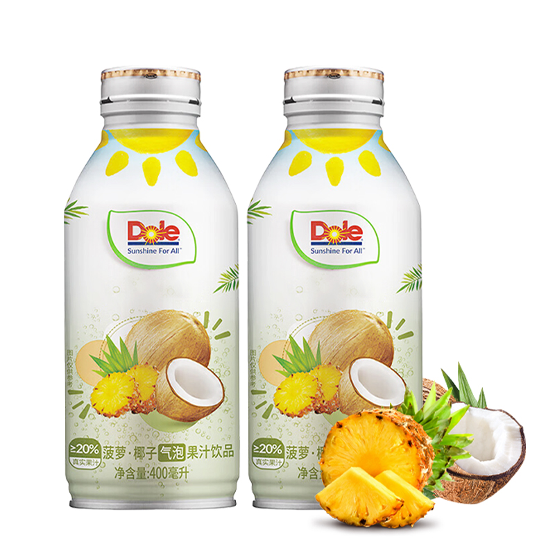 Dole 都乐 菠萝椰子气泡果汁 400ml*2瓶 16元包邮（双重优惠）