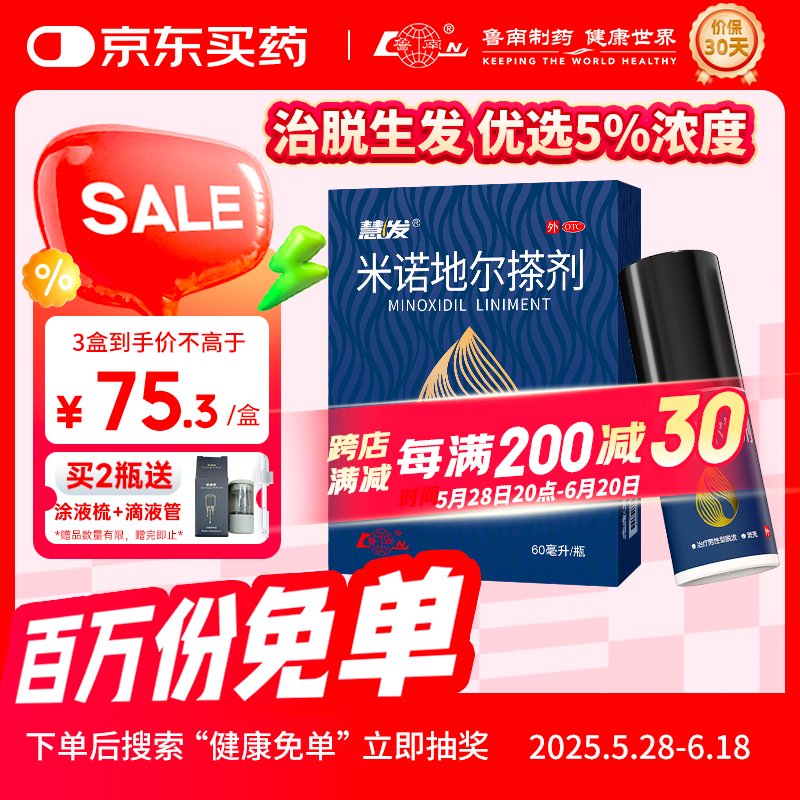 鲁南 慧发 米诺地尔搽剂 5% 60ml 72.71元(需买3件,共218.13元)