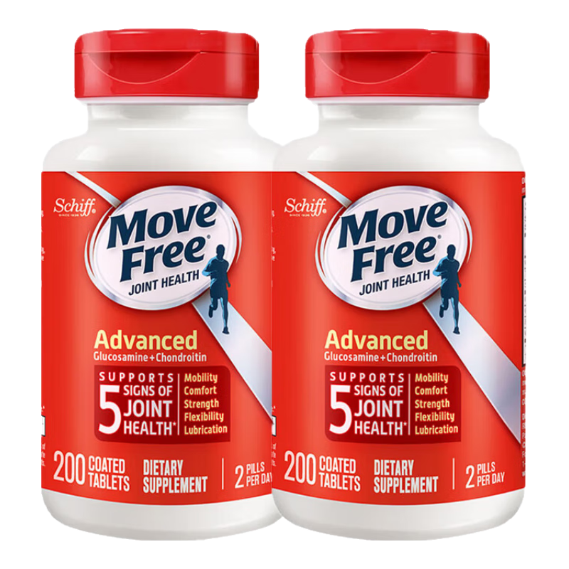 plus会员:movefree 益节氨糖软骨素钙片 红瓶 200粒*2瓶+凑单品 338元包邮（主商