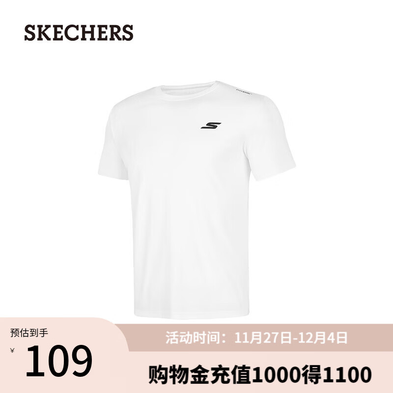 SKECHERS 斯凯奇 男子针织短袖经典运动简约T恤衫P224M108 亮白色/0019 S 119元（需