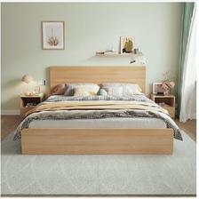 全友家居 床简约卧室家具木板床 1.5米 北欧原木色双人床 返后679元包邮（返