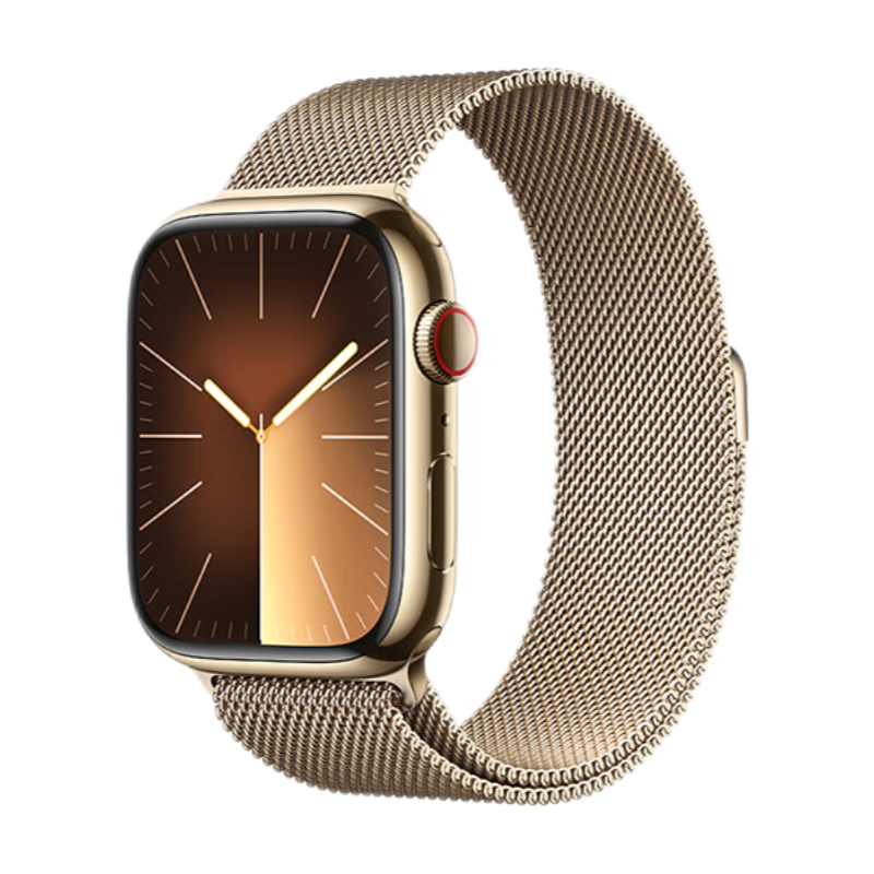 plus会员：Apple/苹果 Watch Series 9 智能手表GPS+蜂窝款45毫米金色不锈钢表壳金
