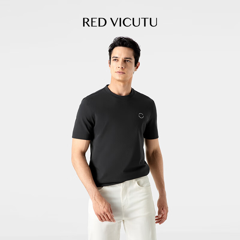 VICUTU 威可多 男士短袖T恤24年夏季舒适时尚休闲百搭圆领半袖VRW24264501 黑色 1