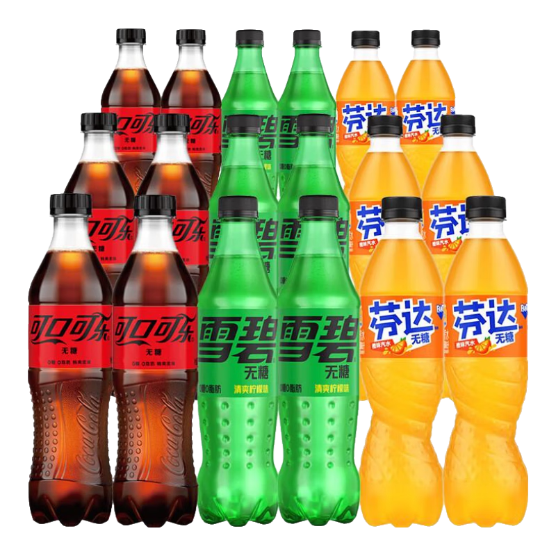 可口可乐（Coca-Cola）汽水碳酸饮料0糖0脂500ml无糖组合混合装 (可乐雪碧芬达